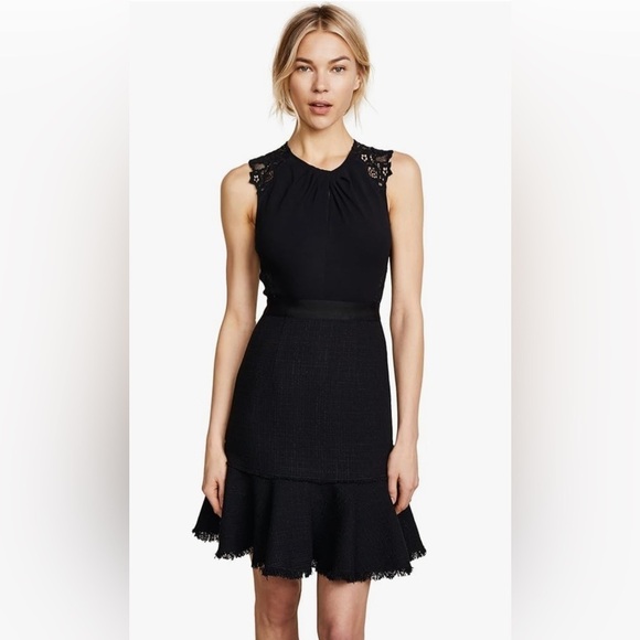 Rebecca Taylor Women's Sleeveless Tweed and Lace Dress Size 6 - Picture 8 of 13